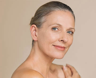 Close up of woman's anti aging facial treatment results